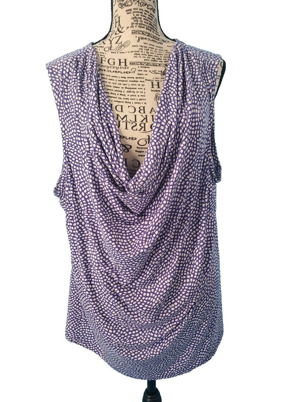 Womens 3xl Sleeveless Blouse Purple Polka-dot Draped Neck Chater Club